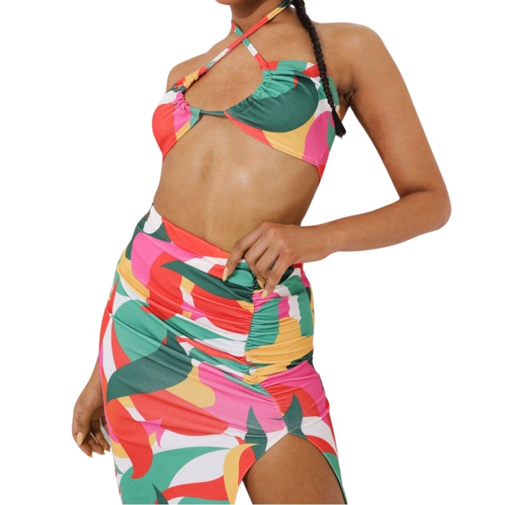 ABSTRACT PRINT BRALETTE & RUCHED MIDI SKIRT